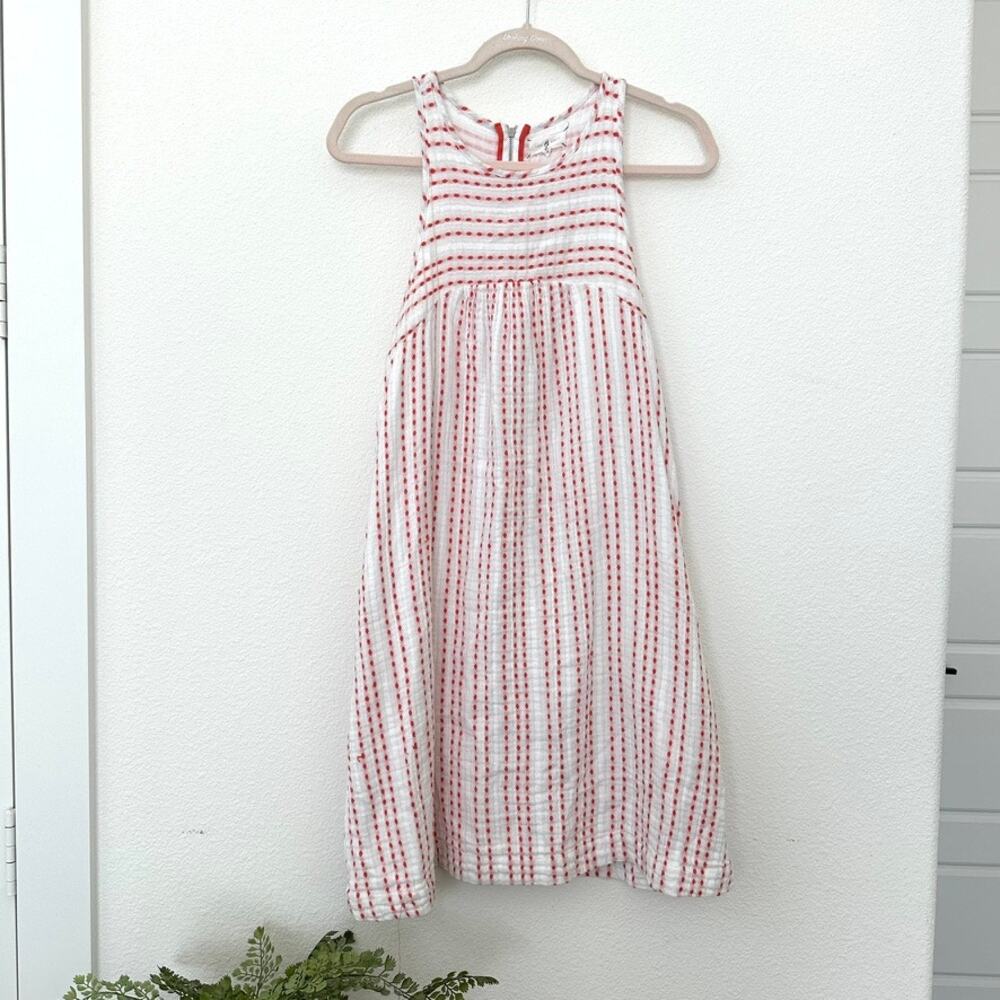 Lou & Grey Striped Sleeveless Dress with Orange Embroidered Dots, Size M